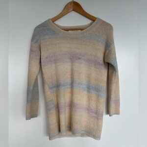 TAPENADE 17” PTP Pastel Striped Sweater, Yellow, Pink, Blue, Size Medium.